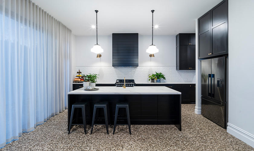 Modern black & white kitchen.