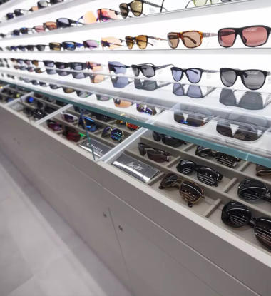 Interior of Sunglass Hut shop.